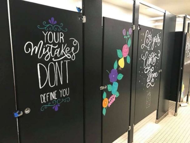 School bathrooms are brighten up by parents to encourage students